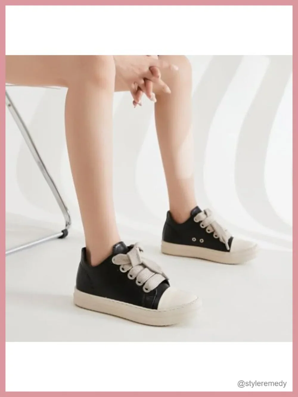Women's PU Leather Low Top Platform Sneakers with Thick Laces Comfort Walking